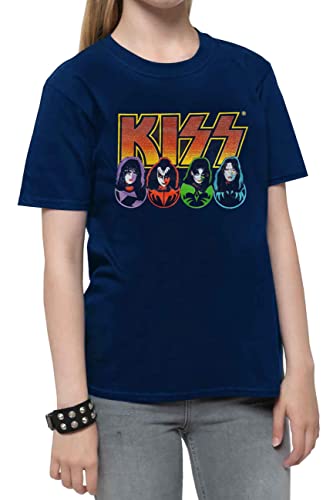 Kiss Camiseta para ninos con logotipo de la banda de los rostros e iconos oficial azul marino de 3 a 14 anos 0 1