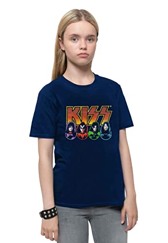 Kiss Camiseta para ninos con logotipo de la banda de los rostros e iconos oficial azul marino de 3 a 14 anos 0